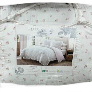 Shabby Chic Multicolor Floral Soft Ruffles Cotton Gauze Comforter Set 106”x90”